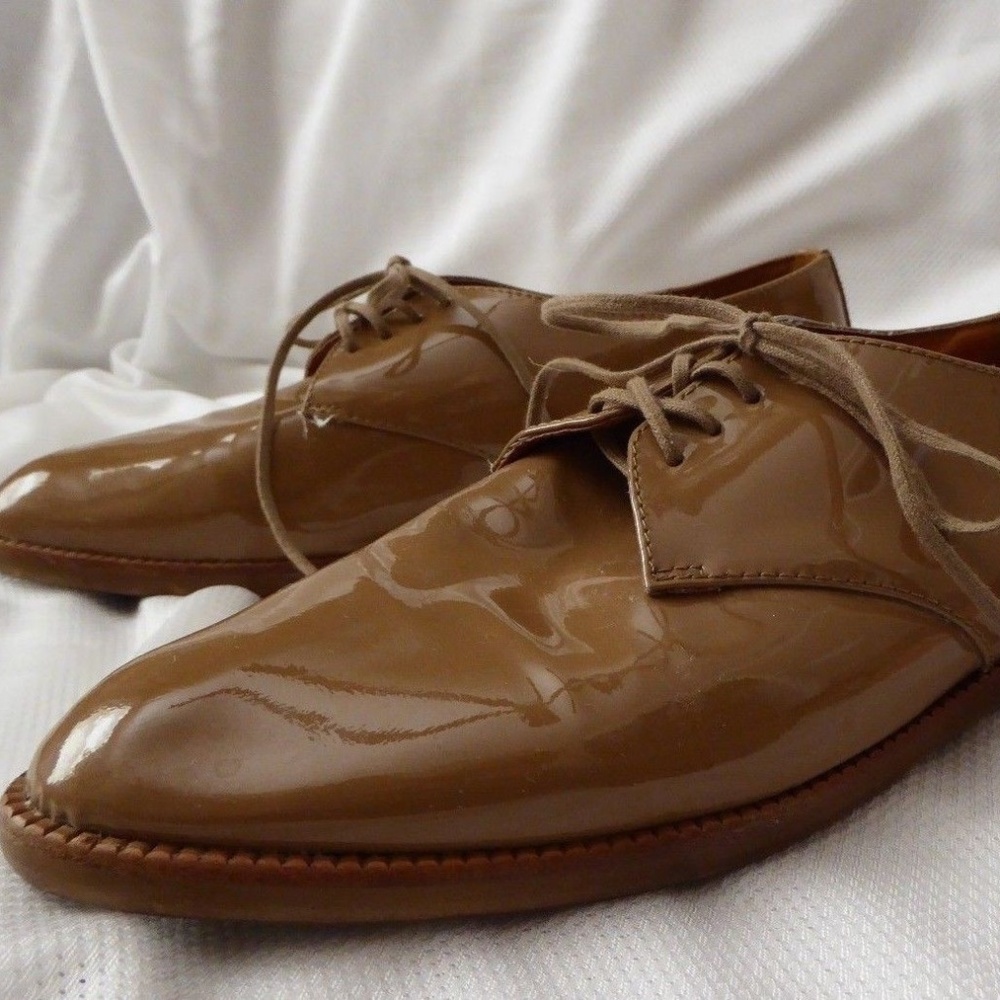 Madewell 7 Tan Bobbie Oxford Patent Shoes Flat - Picture 3 of 8